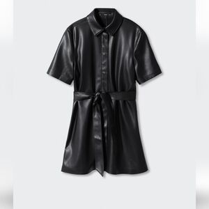 Mango Black Faux Leather Shirt Mini Dress